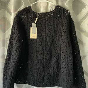 NEW Elie Tahari Black Crochet Sweater